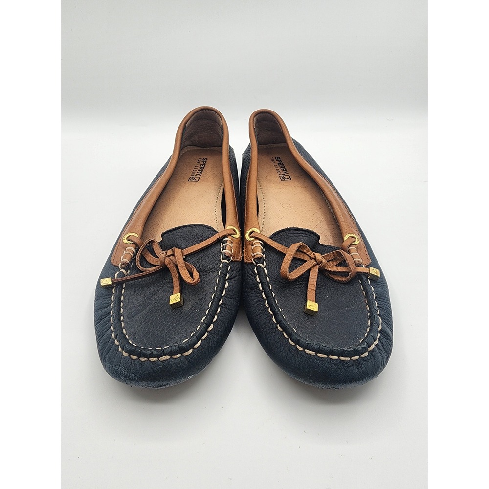 Sperry Top-Sider Audrey Leather Boat Shoe Loafers Navy Tan 7M